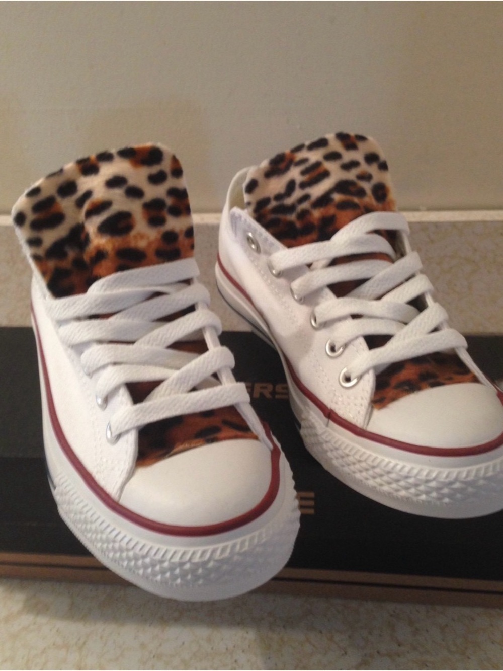 Converse White Sneakers with Leopard Accent